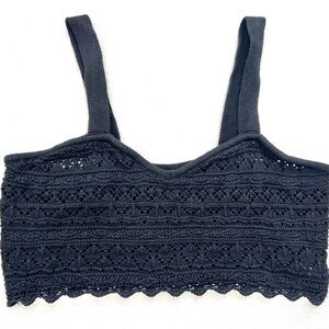 Black Crochet Boho Coastal Cowgirl Beach Goth Crop Top